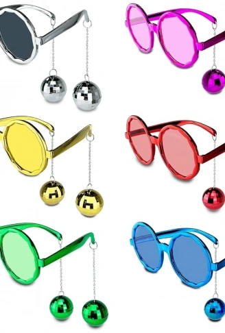 Sallanan Disko Top Küpeli Gözlük Retro Hawaii 5 Renk 6 Adet (4940)