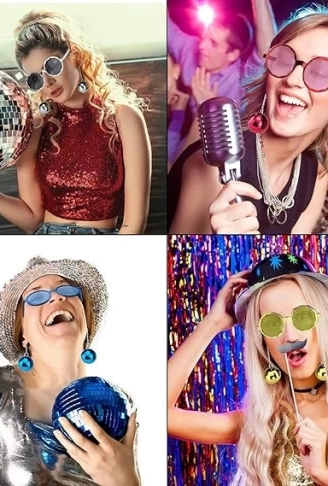 Sallanan Disko Top Küpeli Gözlük Retro Hawaii 5 Renk 6 Adet - Lisinya