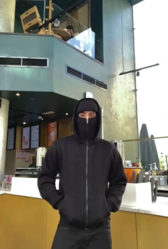 Samuray ZIP Fermuarlı Kapüşonlu SweatShirt- Siyah