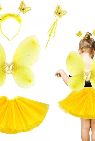 Sarı Kelebek Kostümü Çocuk - Sarı Kelebek Kostüm Aksesuar Seti 4 Parça (4940)