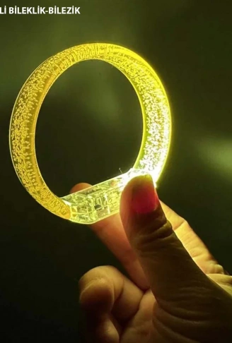 Sarı Led Işıklı Baskı Yapılabilen Pilli Bileklik Bilezik 1,5 cm Genişlik (4940)