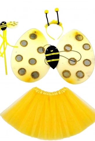 Sarı Renk Arı Kostüm Seti (Tütü, Kanat, Taç, Asa) (4940)