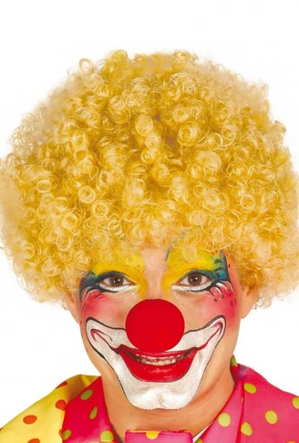 Sarı Renk Kıvırcık Afro Bonus Peruk Takma Saç ve Kırmızı Burun Seti (4940)