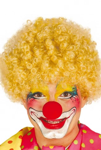 Sarı Renk Kıvırcık Afro Bonus Peruk Takma Saç ve Kırmızı Burun Seti (4940)