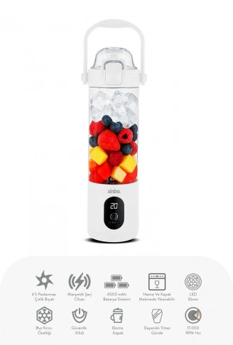 ŞARJLI TAŞINABİLİR SMOOTHİE BLENDER 700MLBUZ KIRMA - ÇELİK BIÇAK MANYETİK ŞARJ 150W 4500mAh SHB-7504 (4940)