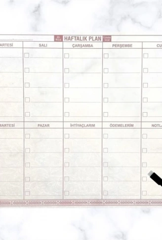 Şeffaf Kendiliğinden Yapışkanlı Kalemli Haftalık Planlayıcı 40cm-50cm (4940)