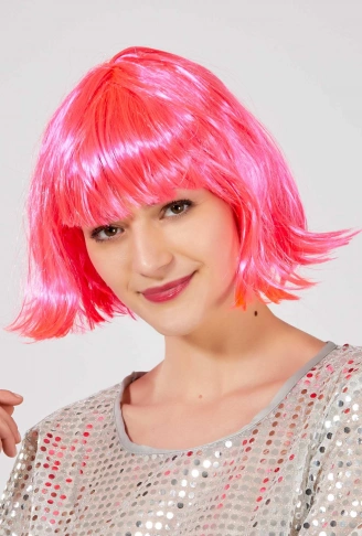 Şeker Pembe Renk Parti Peruğu Küt Saç (4940)