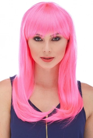 Şeker Pembesi Koyu Pembe Renk Uzun Düz Parti Peruğu (4940)