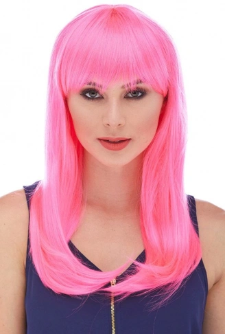 Şeker Pembesi Koyu Pembe Renk Uzun Düz Parti Peruğu (4940)