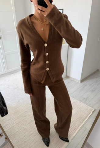 Selanik Kumaş Ön Düğmeli Ceket Çımalı PantolunTakım