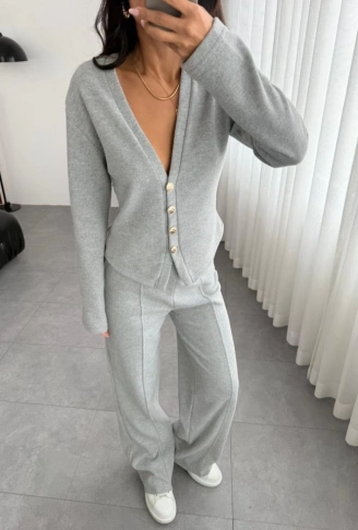 Selanik Kumaş Ön Düğmeli Ceket Çımalı PantolunTakım