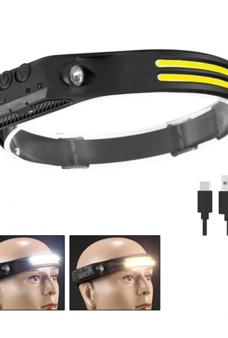 Sensörlü Far COB Led Far Şarj Edilebilir Kafa Feneri 18650 Dahili Pil Açık Hava Balıkçılık Kamp Baş Feneri Fener (4940)