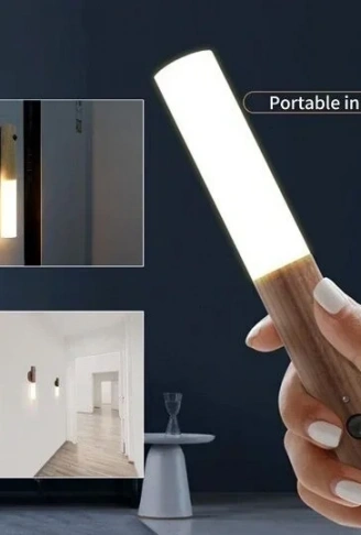 Sensörlü Usb Şarjlı Mıknatıslı Taşınabilir Duvar Aplik Masa Lambası Ahşap Görünümlü Gün Işığı (4940)