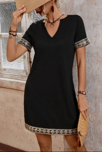 Şerit Detay V Yaka Yandan Cepli Viskon Elbise