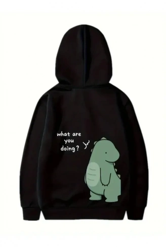 Sevgililer Günü Baskılı Oversize Kapüşonlu Sweatshirt Hoodie - Siyah