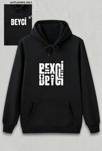 Sevgililer Günü Beyci Hediye Baskılı Oversize Kapüşonlu Sweatshirt - Siyah