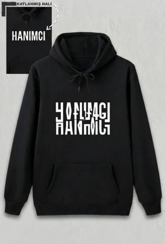 Sevgililer Günü Hanımcı Hediye Baskılı Oversize Kapüşonlu Sweatshirt - Siya