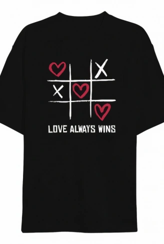 Sevgililer Günü İçin Özel Tasarım Love Always Wıns Baskılı T-shirt - Siyah