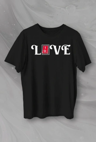 Sevgililer Günü İçin Özel Tasarım Love Baskılı T-shirt - Siyah