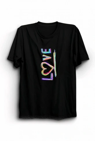 Sevgililer Günü İçin Özel Tasarım Love Baskılı T-shirt - Siyah