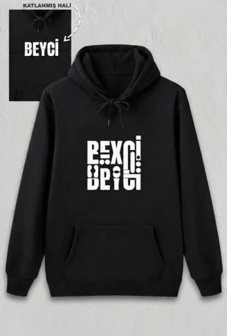 Sevgililer Günü Özel Kapüşonlu Beyci Baskılı Oversize Sweatshirt - Siyah