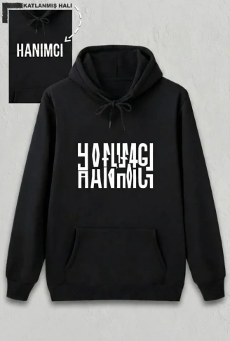 Sevgililer Günü Özel Kapüşonlu Hanımcı Baskılı Oversize Sweatshirt - Siyah