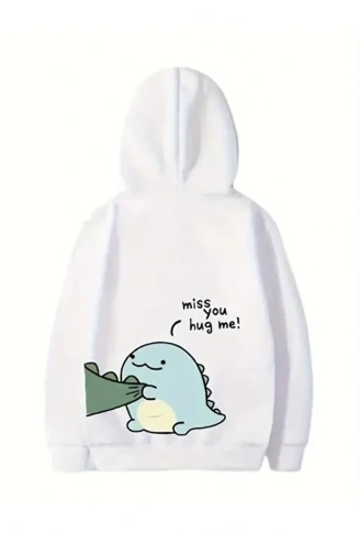 Sevgililer Günü Özel Unisex Kapüşonlu Baskılı Oversize Sweatshirt - Beyaz