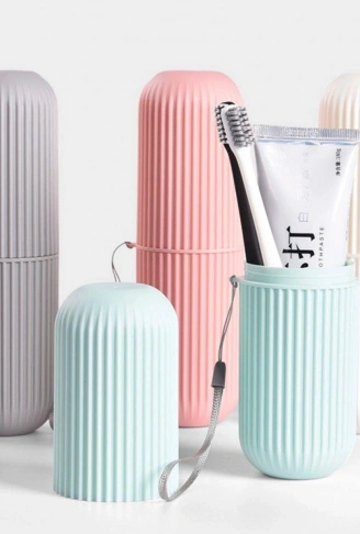 Seyahat Tipi Diş Fırçası Gözlük Makyaj Fırçası İçin Çok Amaçlı Silindir Saklama Kutusu İpli (4940)