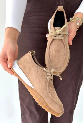 Sier Bej Süet Bağcıklı Spor Ayakkabı