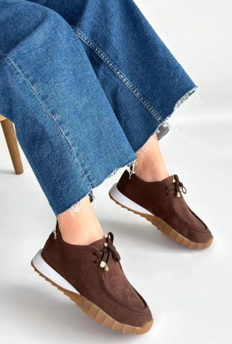 Sier Kahverengi Süet Bağcıklı Spor Ayakkabı