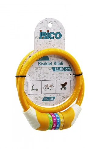 ŞİFRELİ KALIN BİSİKLET KİLİT ÇELİK TEL TURUNCU RENKLİ KILIF 12MMX80CM (4940)