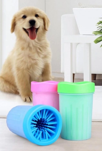 Silikon Jel Fırçalı Kedi Köpek Pati Ayak Yıkama Temizleme Kovası (Küçük) (4940)