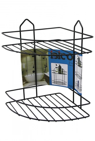 SİYAH  2 KATLI - ÜÇGEN METAL BANYO KÖŞELİK - DUŞKABİN RAF (4940)