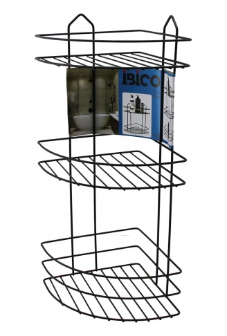 SİYAH  3 KATLI - ÜÇGEN METAL BANYO KÖŞELİK - DUŞKABİN RAF (4940)