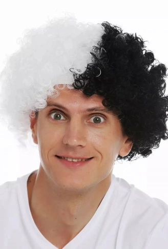 Siyah Beyaz Kıvırcık Afro Bonus Peruk Taraftar Bonus Saç (4940)