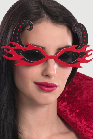 Siyah Boynuzlu Kırmızı Renk Alevli Parti Gözlüğü 21x10 cm (4940)