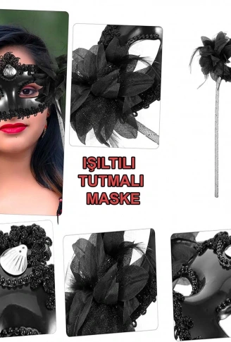 Siyah Işıltılı Tutmalı Fotoğraf Çekimi Maskesi 18x29 cm (4940)