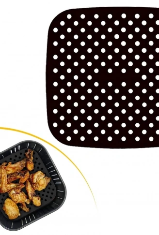 Siyah Isıya Dayanıklı Yıkanılabilir Silikon Fırın Ve Airfryer Kare Model Pişirme Matı 21,5 Cm (4940)