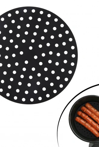 Siyah Isıya Dayanıklı Yıkanılabilir Silikon Fırın Ve Airfryer Yuvarlak Model Pişirme Matı 23 Cm (4940)