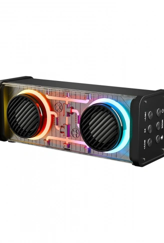 SİYAH KABLOSUZ HOPARLÖR - SPEAKER TAŞINABİLİR MP3 IŞIKLI USB ŞARJLI BT - AUX - TES 10 MT MENZİL 1200mAH PİL - 10W (4940)