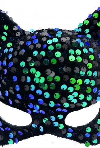 Siyah Kadife Kumaş Üzerine Mavi Yeşil Payetli Pullu Parti Maskesi 16x14 cm (4940)