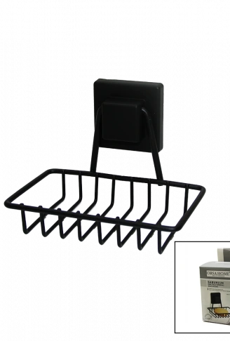 SİYAH - METAL KATI SABUNLUK KARE GÜÇLÜ YAPIŞKANLI 11X12.5X11CM (4940)