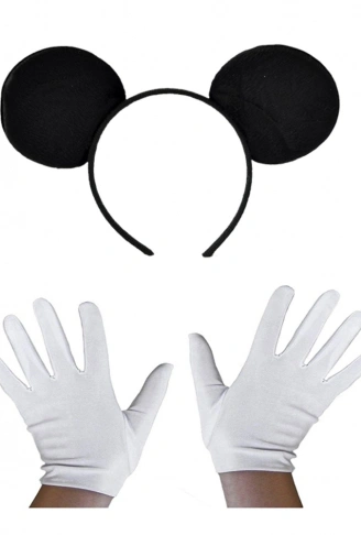Siyah Mickey Mouse Tacı ve Beyaz Eldiven Seti (4940)