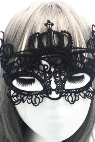 Siyah Renk Dantel İşlemeli Örgülü Parti Maskesi Model 6 (4940)