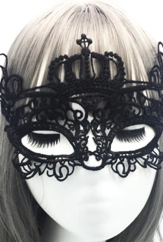 Siyah Renk Dantel İşlemeli Örgülü Parti Maskesi Model 6 (4940)