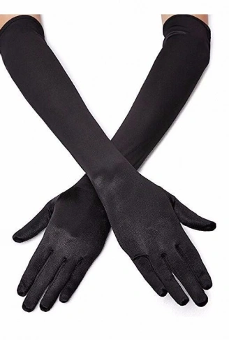 Siyah Renk Dirseğe Kadar Uzun Kumaş Eldiven (4940)