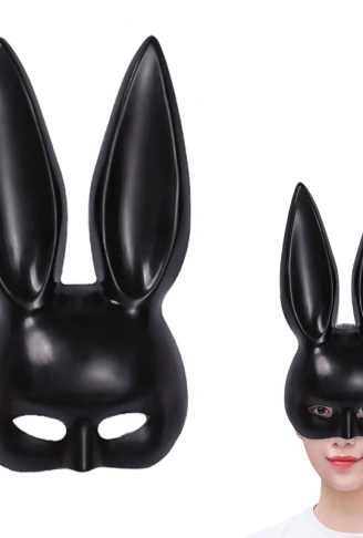Siyah Renk Ekstra Lüks Uzun Tavşan Maskesi 35x16 cm (4940)