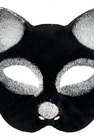 Siyah Renk Gümüş Simli Süet Kaplama Kedi Maskesi 18x14 cm (4940)