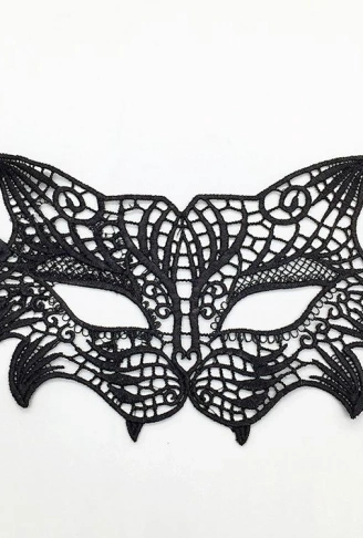 Siyah Renk Kedi Model Dantel İşleme Parti Maskesi (4940)