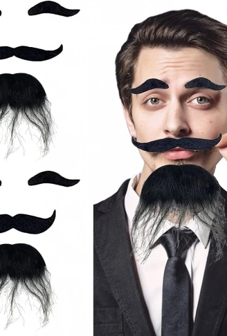 Siyah Renk Kendinden Yapışkanlı Takma Sakal Bıyık ve Kaş Seti (4940)